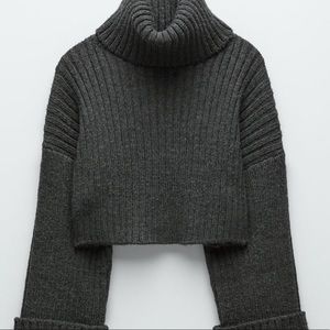 Zara Cropped Cowl-Neck Sweater in Gray